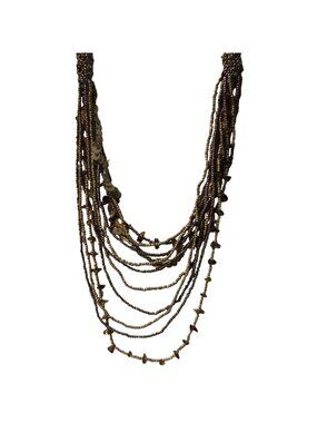 Boho Multi Strand Brown Beaded Necklace Button Closure Retro Fashion Jewelry